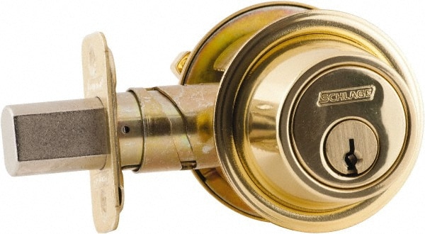 Schlage B560P 605 1-3/8 to 1-3/4" Door Thickness, Bright Brass Finish, Single Cylinder Deadbolt with Thumb Turn Image