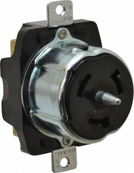 480 VAC, 50 Amp, Self Grounding Receptacle - 3 Poles, 4 Wire, Female End, Black