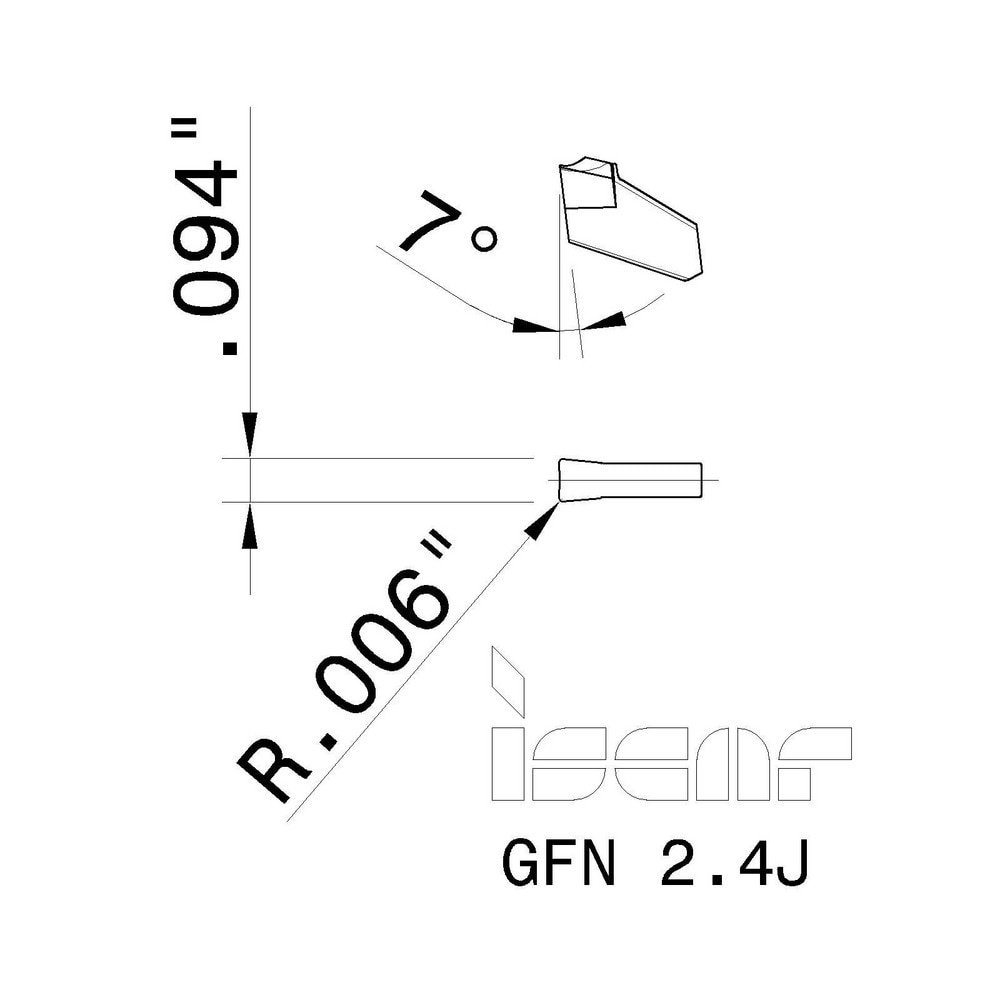 Iscar - Cutoff Insert: GFN 2.4J IC328, Carbide, 2.39 mm Cutting