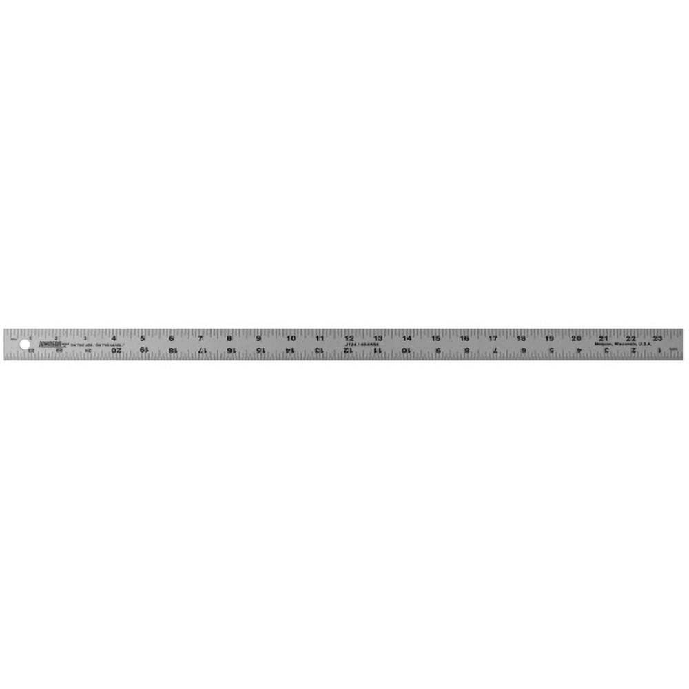 Steel Rule: 24" OAL, English Graduation, 1-1/8" OAW