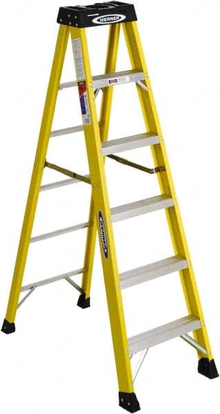 Werner 6106 5-Step Ladder: Fiberglass, Type IA, 300 lb Capacity, 6 OAH 