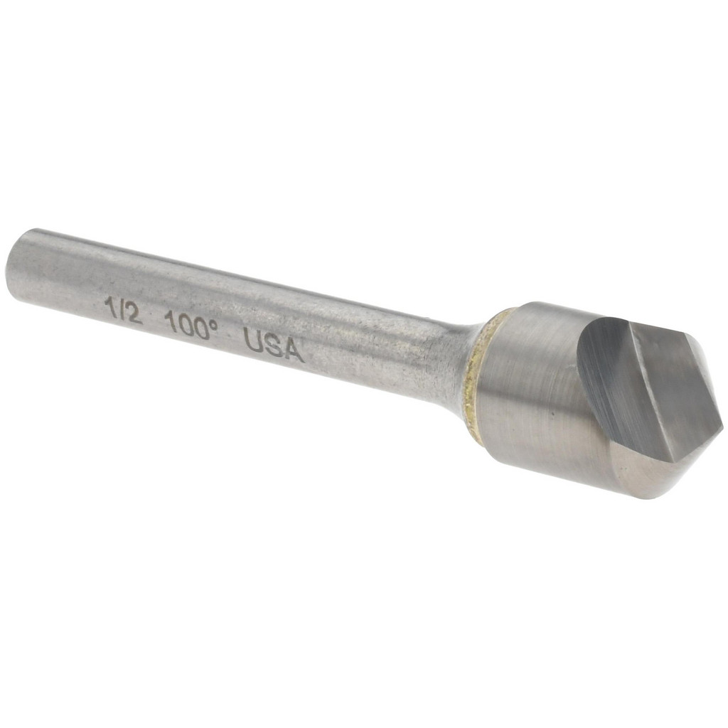 Titan USA Countersink: 1/2" Head Dia, 100 deg Included Angle, 1 Flute, Solid Carbide, Right Hand Cut - 1/4" Shank Dia, 2-5/8" OAL, Bright/Uncoated