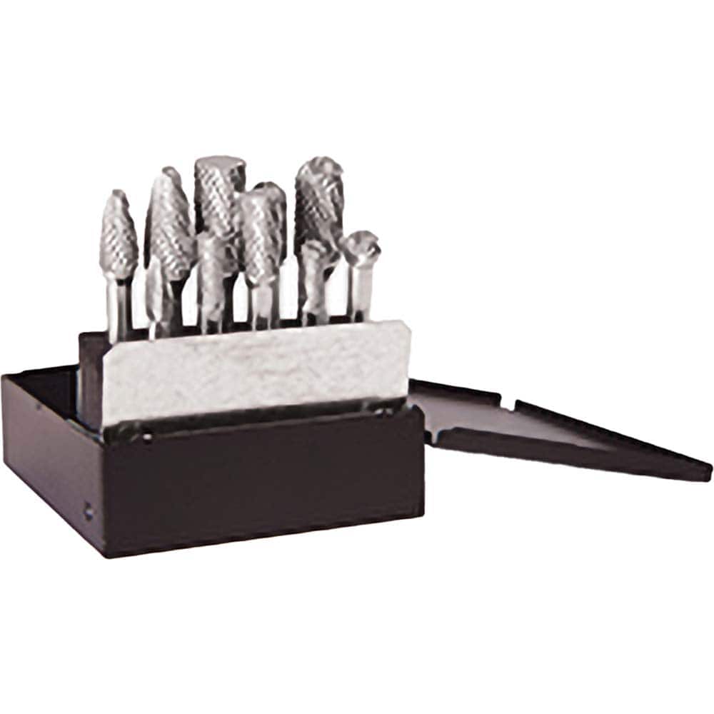 Titan USA TB19850 Burr Sets; Head Shape: Cylinder; Cylinder Ball End; Ball; Egg; Round Tree; Flame ; Tooth Style: Double ; Head Material: Solid Carbide ; Cutting Diameter (Decimal Inch): 1/2 ; Shank Diameter (mm): 6.35 ; Shank Diameter (Inch): 1/4 