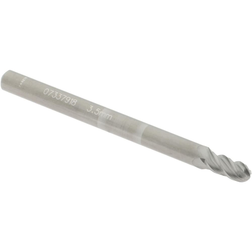 Ball End Mill: 0.1378" Dia, 0.2756" LOC, 4 Flute, Solid Carbide