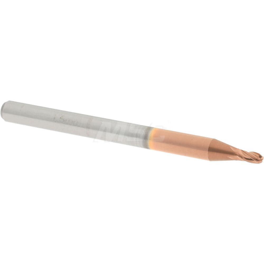 Ball End Mill: 0.0591" Dia, 0.1181" LOC, 4 Flute, Solid Carbide
