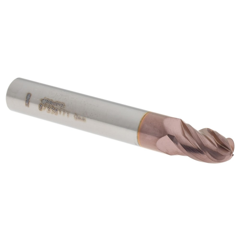 Ball End Mill: 0.3543" Dia, 0.5512" LOC, 4 Flute, Solid Carbide
