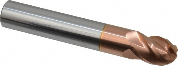 Ball End Mill: 0.4724" Dia, 0.6299" LOC, 4 Flute, Solid Carbide