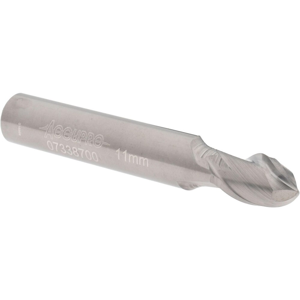 Ball End Mill: 0.4331" Dia, 0.5512" LOC, 2 Flute, Solid Carbide