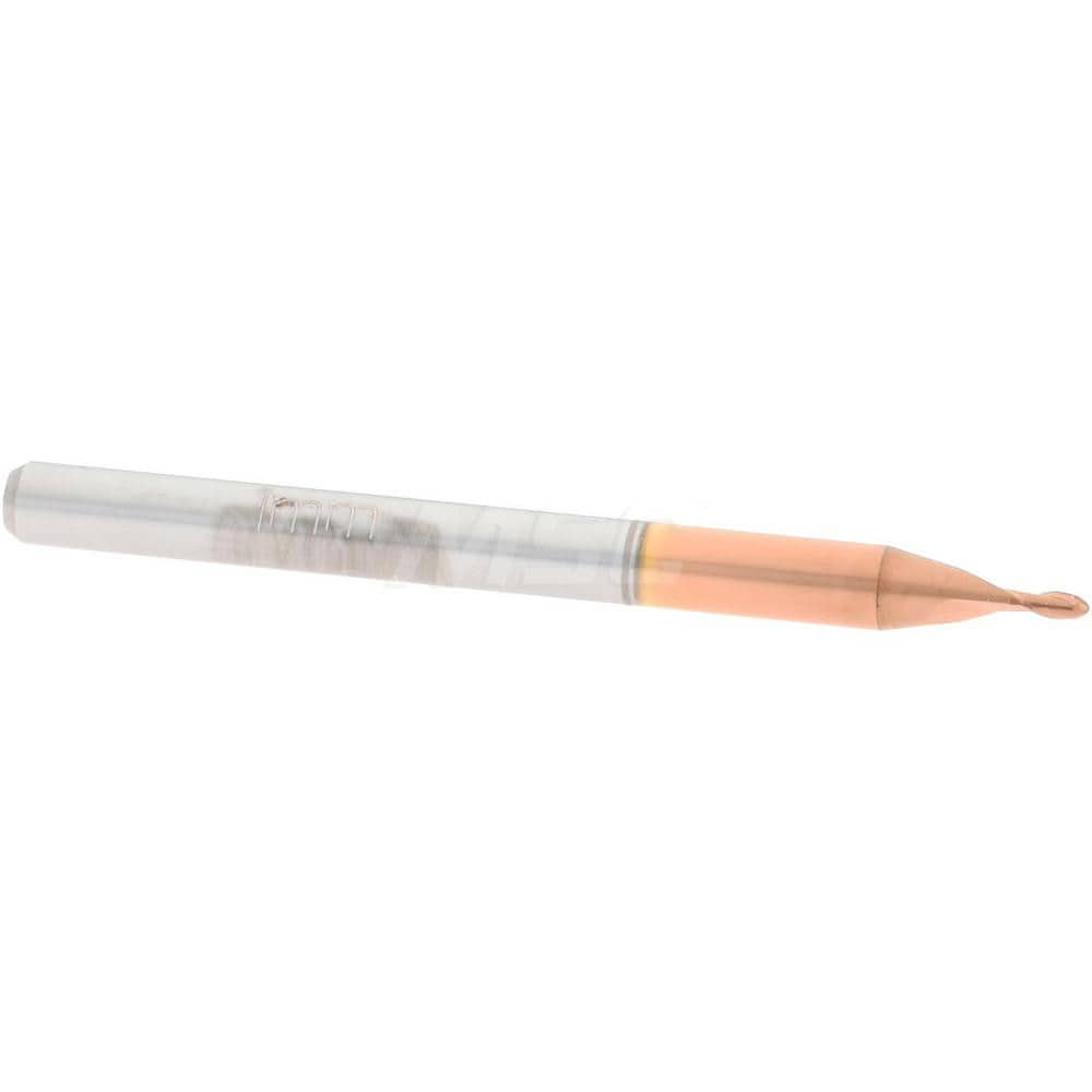 Ball End Mill: 0.039" Dia, 0.0787" LOC, 2 Flute, Solid Carbide