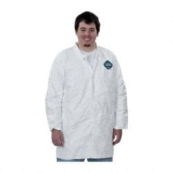 Lab Coat: Aerosols, Hazardous Dry Particulates & Non-Hazardous Light Liquid Splash, 1.20 oz Material, Size 3X-Large, Tyvek