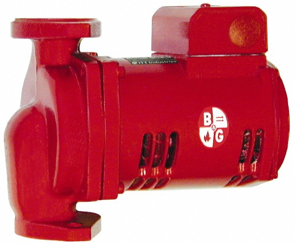 2/5 hp, 9-9/16" Long, 1 Phase, Cast Iron Housing, Glass Filled PPS Impeller, Inline Circulator Pump - 115 Volt, 60 Hz, 6-3/8" Flange Width, Bell & Gossett Part No. 1BL032, 150 Max psi, ODP Motor