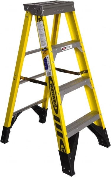 Werner 7304 3-Step Ladder: Fiberglass, Type IAA, 375 lb Capacity, 4 OAH 