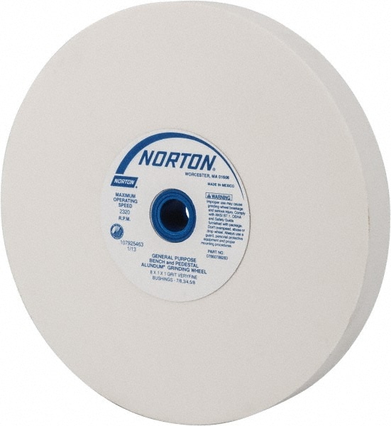 Norton 7660788283 Bench & Pedestal Grinding Wheel: 8" Dia, 1" Thick, 1" Hole Dia, Aluminum Oxide Image