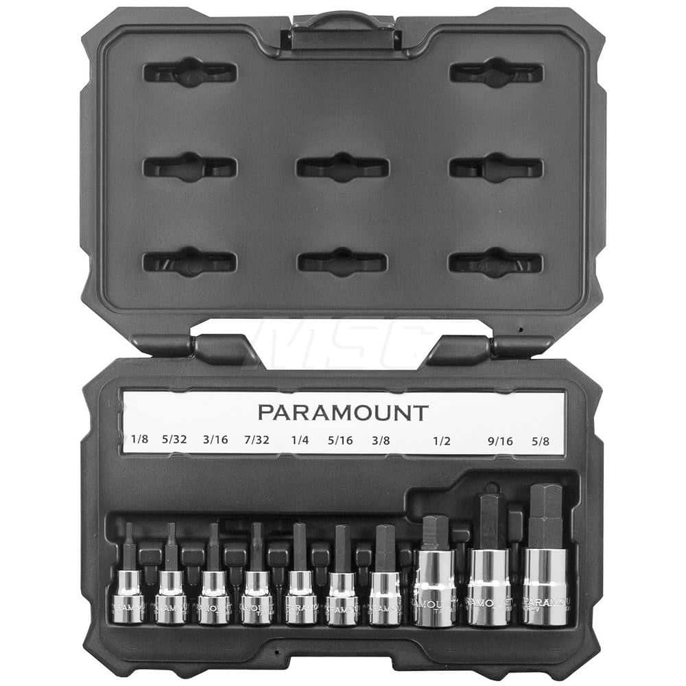 Paramount PAR-2HBS-S10S 10 Pc 3/8, 1/2" Drive Inch Hex Bit Socket Set 