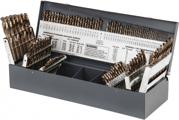 Hertel 607CX Drill Bit Set: Screw Machine Length Drill Bits, 115 Pc, 0.04" Drill Bit Sizes135 °, Cobalt Image