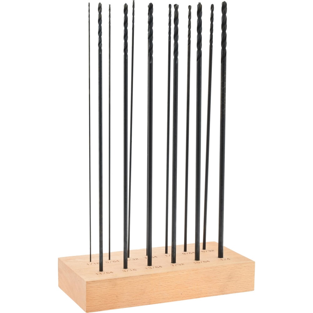 Drill Bit Set: Aircraft Extension Length Drill Bits, 13 Pc, 135 °, High Speed Steel