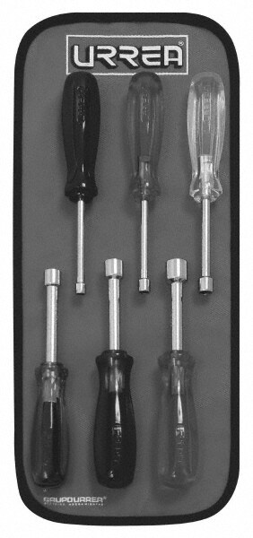Nut Driver Set: 6 Pc, 3/16 to 1/2", Hollow Shaft, Color-Coded Handle