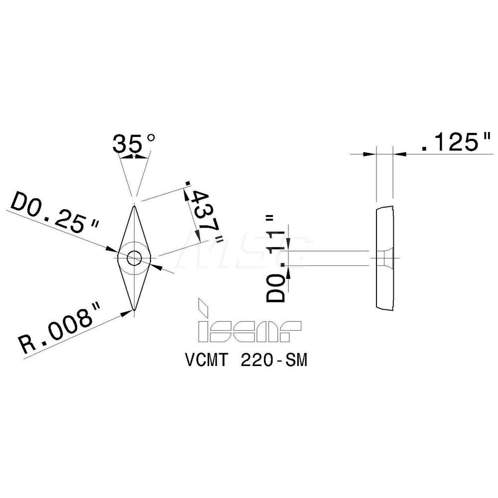 Iscar - Turning Insert: VCMT 220-SM IC908, Carbide | MSC Direct