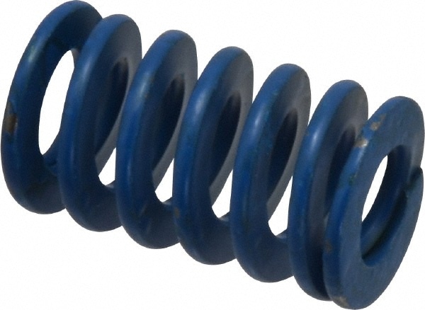 Die Spring: 3/4" Hole Dia, 3/8" Rod Dia, 1-1/4" Free Length, Blue