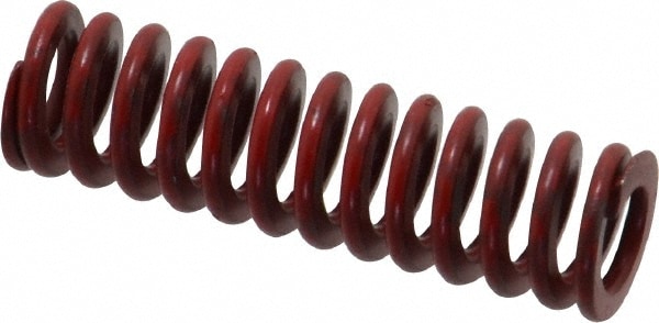 Die Spring: 3/8" Hole Dia, 3/16" Rod Dia, 1-1/4" Free Length, Red
