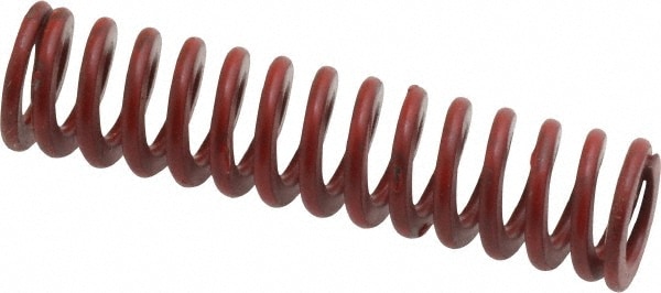 Die Spring: 3/8" Hole Dia, 3/16" Rod Dia, 1-1/2" Free Length, Red