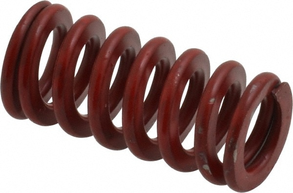 Die Spring: 1/2" Hole Dia, 9/32" Rod Dia, 1" Free Length, Red
