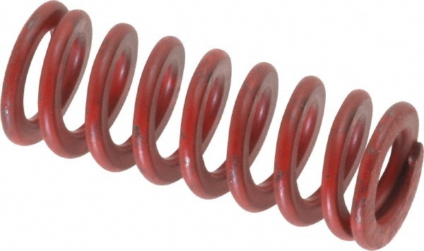 Die Spring: 1/2" Hole Dia, 9/32" Rod Dia, 1-1/4" Free Length, Red