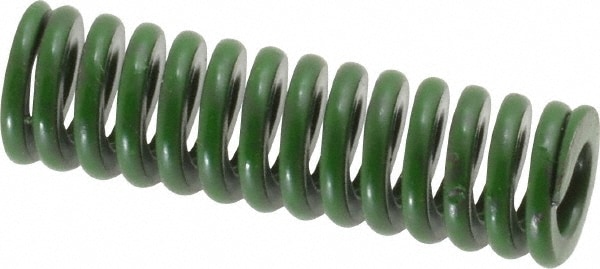 Die Spring: 3/8" Hole Dia, 3/16" Rod Dia, 1-1/4" Free Length, Green