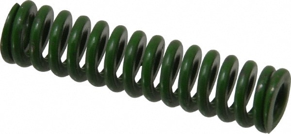 Die Spring: 3/8" Hole Dia, 3/16" Rod Dia, 1-1/2" Free Length, Green