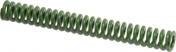 Die Spring: 3/8" Hole Dia, 3/16" Rod Dia, 3" Free Length, Green