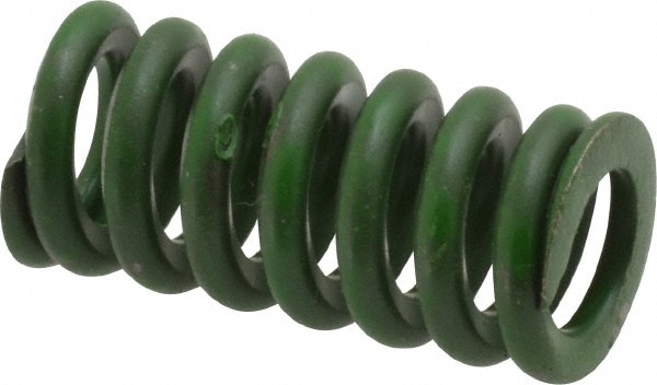 Die Spring: 1/2" Hole Dia, 9/32" Rod Dia, 1" Free Length, Green
