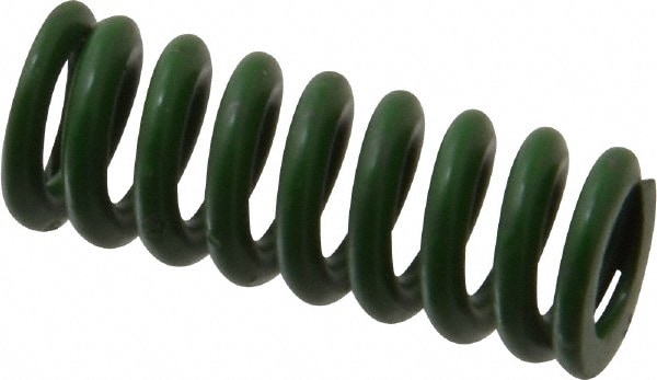 Die Spring: 1/2" Hole Dia, 9/32" Rod Dia, 1-1/4" Free Length, Green