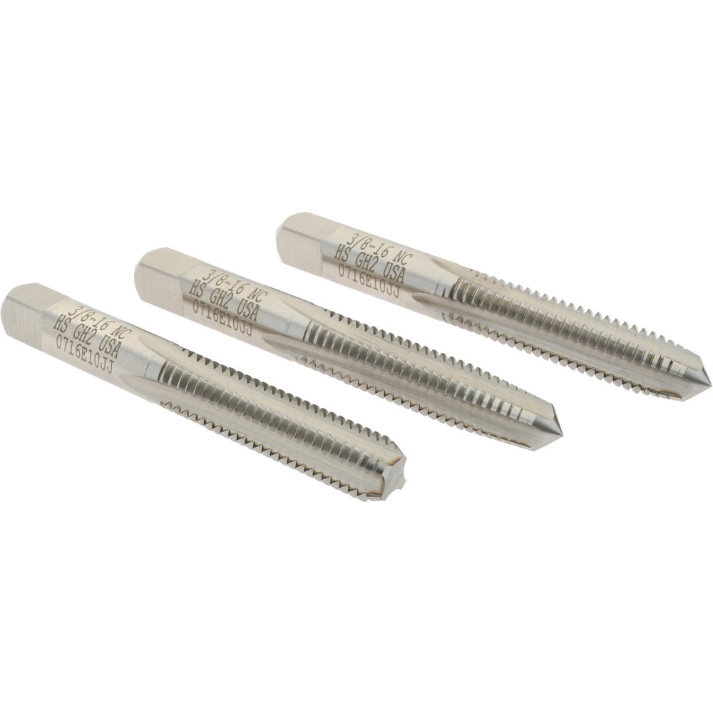 Hertel K008985AS 3/8-16 UNC, 4 Flute, Bottoming, Plug & Taper, Bright Finish, High Speed Steel Tap Set Image