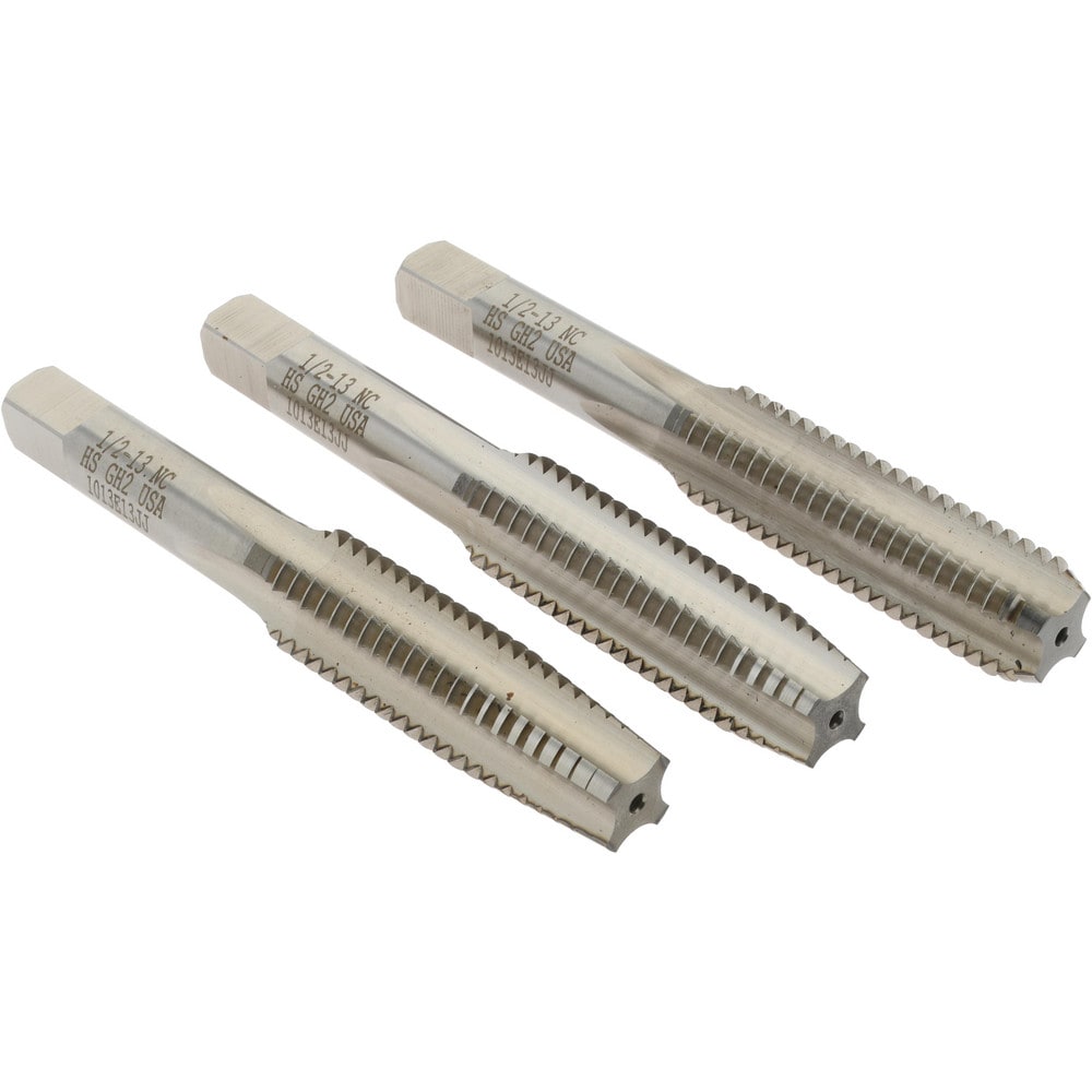 Hertel K008989AS Tap Set: 1/2-13 UNC, 4 Flute, High Speed Steel, Bright Finish Image