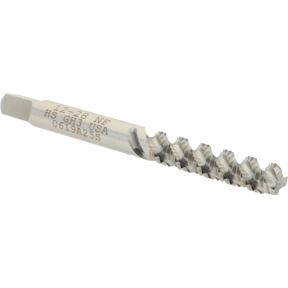 Spiral Flute Tap: #12-28 UNF, 3 Flutes, Bottoming, 2B/3B Class of Fit, High Speed Steel, Bright/Uncoated