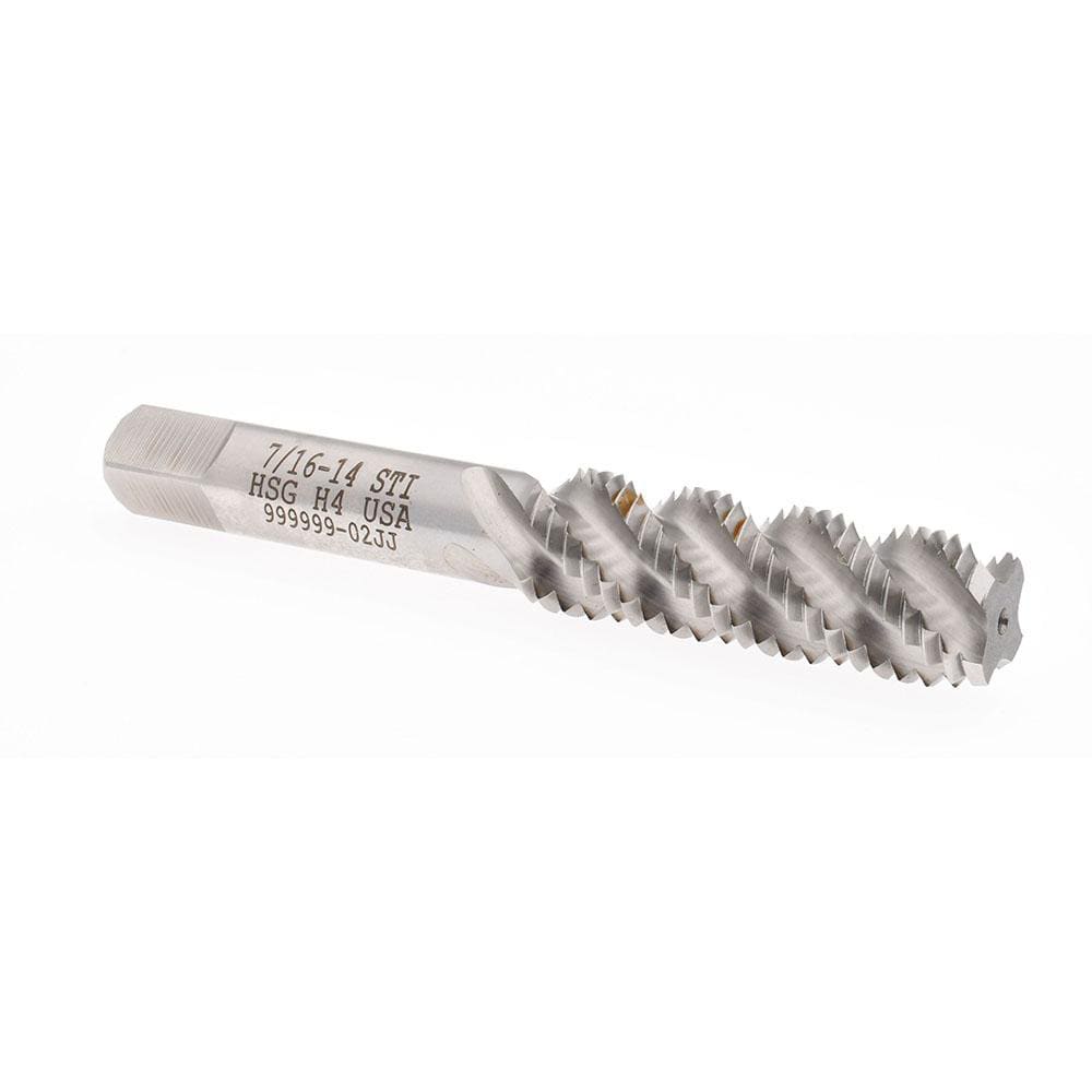 7/16-14 UNC, 3 Flute, 52° Helix, Bottoming Chamfer, Bright Finish, High Speed Steel Spiral Flute STI Tap