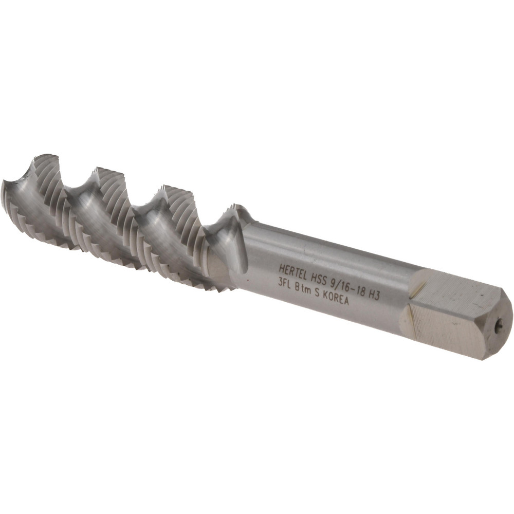 Spiral Flute Tap: 9/16-18, UNF, 3 Flute, Bottoming, High Speed Steel, Bright/Uncoated