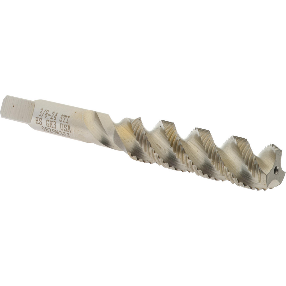 3/8-24 UNF, 3 Flute, 52° Helix, Bottoming Chamfer, Bright Finish, High Speed Steel Spiral Flute STI Tap