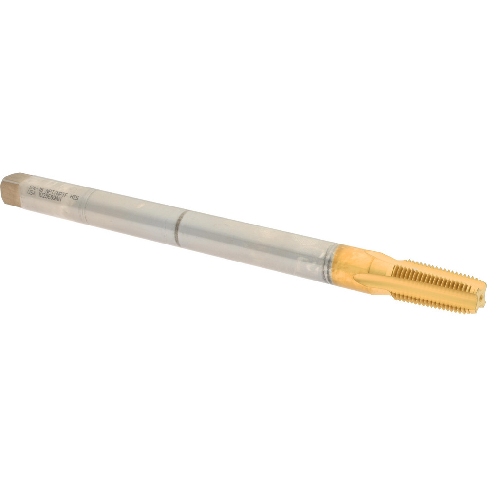 Extension Pipe Tap: 1/4-18 NPT, 4 Flutes, Plug Chamfer, High Speed Steel