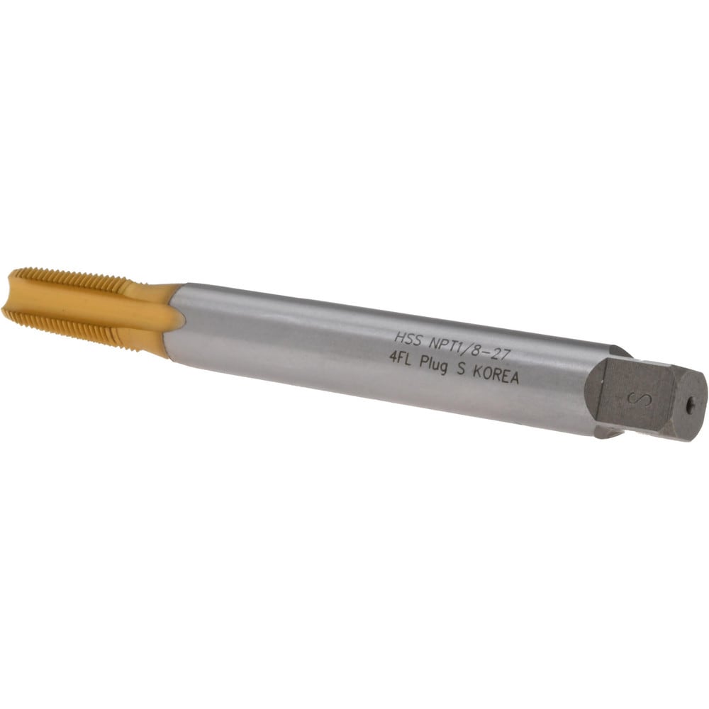 Extension Pipe Tap: 1/8-27 NPTF, 4 Flutes, Plug Chamfer, High Speed Steel