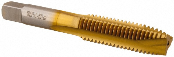 Hertel K020315AS25 Spiral Point Tap: M14 x 2, Metric Coarse, 3 Flutes, Plug, High Speed Steel, TiN Finish Image