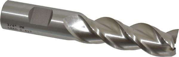 Cleveland C40390 Square End Mill: 3/4 Dia, 2-1/4 LOC, 3/4 Shank Dia, 4-1/2 OAL, 3 Flutes, Powdered Metal 