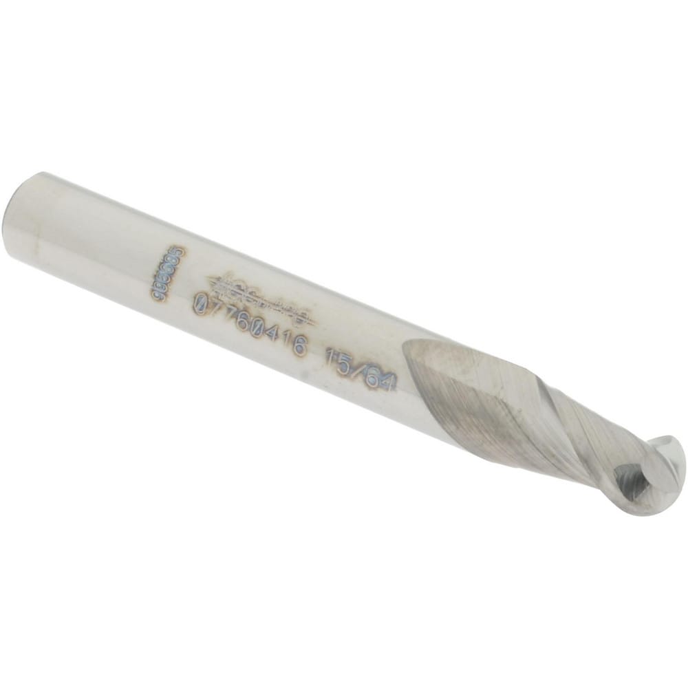 Ball End Mill: 0.2344" Dia, 0.375" LOC, 2 Flute, Solid Carbide