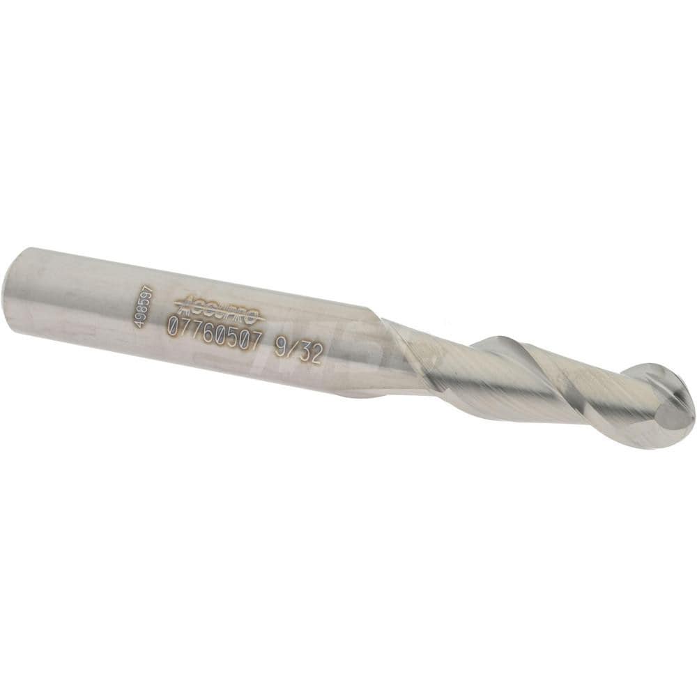 Ball End Mill: 0.2813" Dia, 0.75" LOC, 2 Flute, Solid Carbide