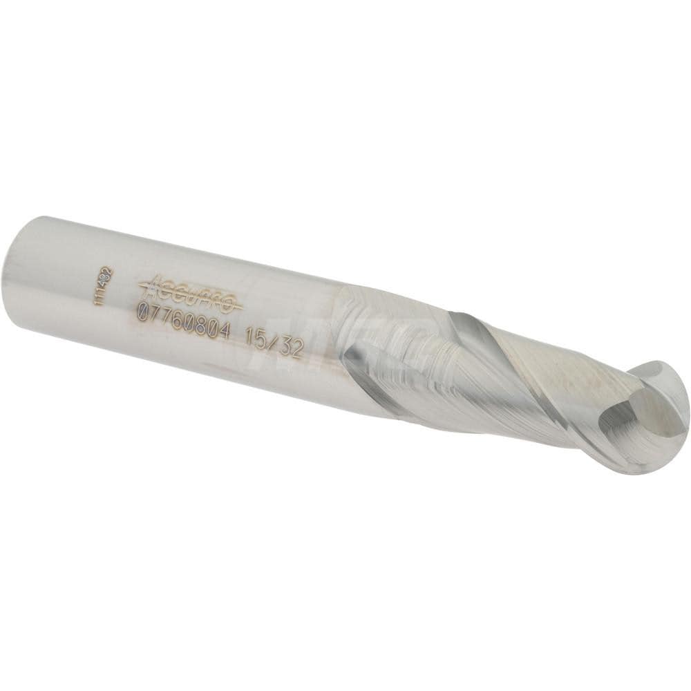 Ball End Mill: 0.4688" Dia, 1" LOC, 2 Flute, Solid Carbide