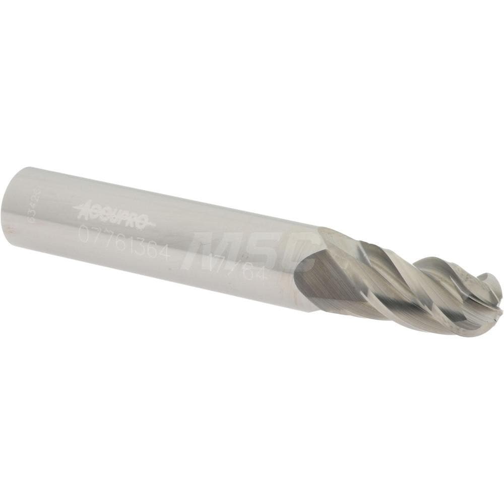 Ball End Mill: 0.2656" Dia, 0.5" LOC, 4 Flute, Solid Carbide
