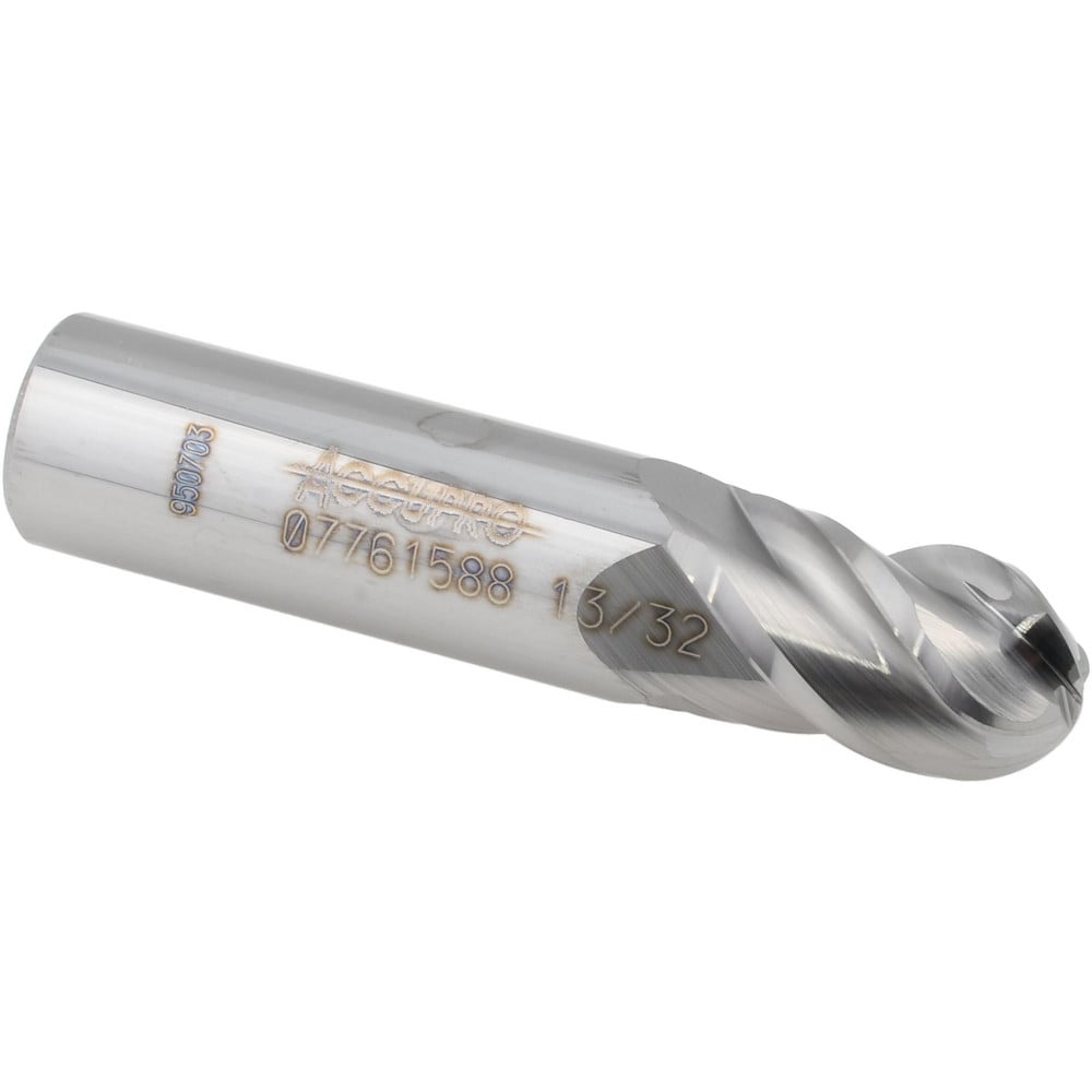 Ball End Mill: 13/32" Dia, 5/8" LOC, 4 Flute, Solid Carbide