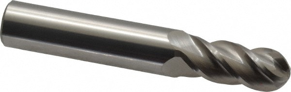 Ball End Mill: 0.4531" Dia, 1" LOC, 4 Flute, Solid Carbide