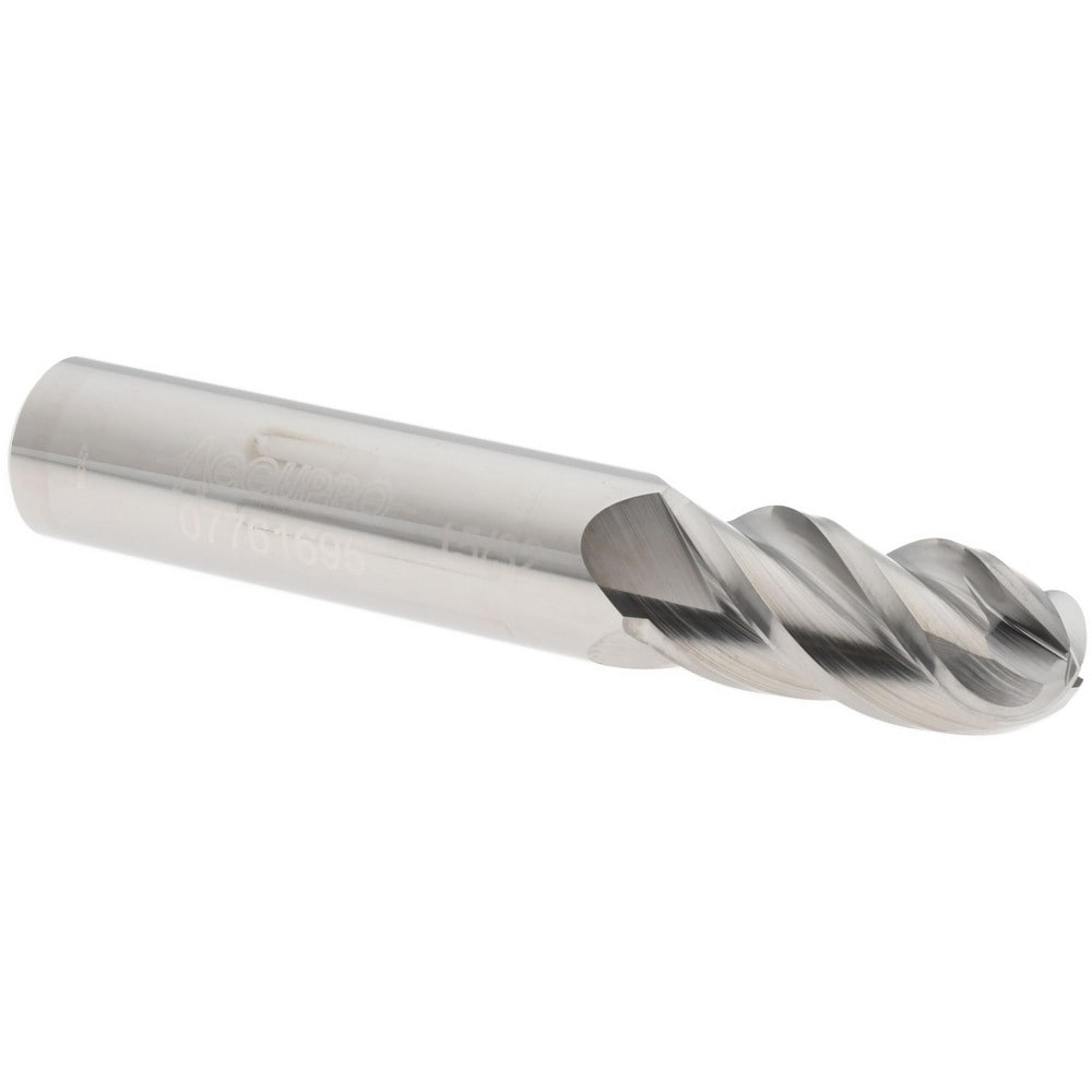 Ball End Mill: 0.4688" Dia, 1" LOC, 4 Flute, Solid Carbide