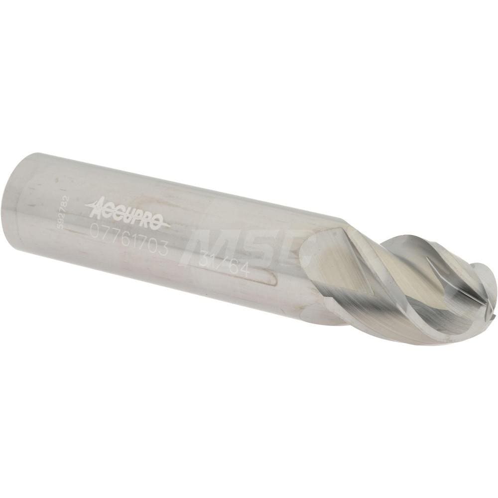 Ball End Mill: 0.4844" Dia, 0.625" LOC, 4 Flute, Solid Carbide
